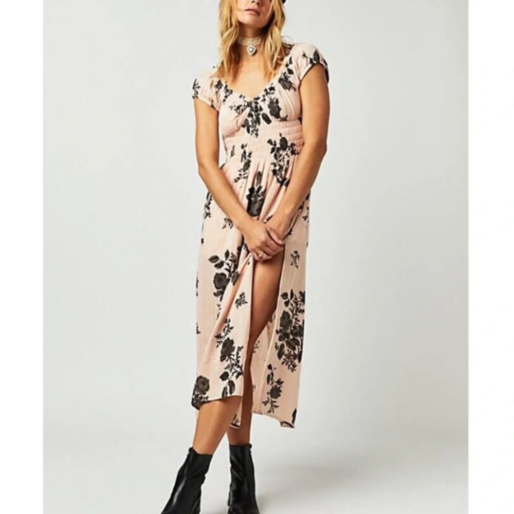 Free People Cotton Lined Gauzy forget me not Open Back Side Slit Midi EUC DRESS - Picture 3 of 8
